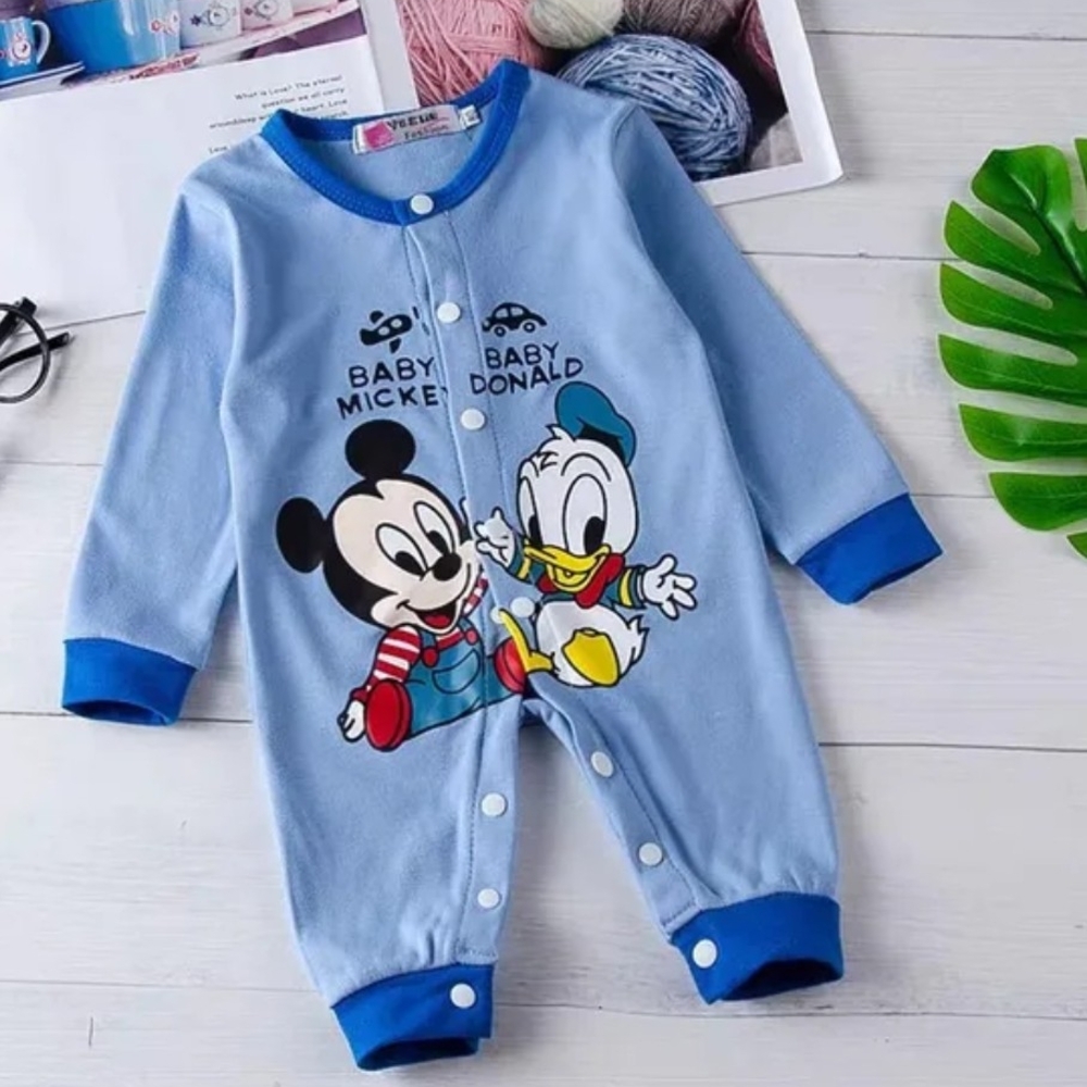 Vague Fashion Blue Baby Mickey and Donald Pajama One Piece
